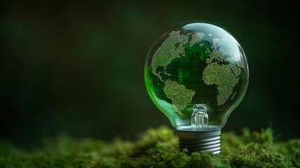 Green World Map On The Light Bulb With Green Background Renewable Energy Environmental Protection Renewable Sustainable Energy Sources Environmental Friendly Renewable Energy : Generative AI