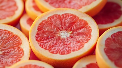 Poster - Closeup of sliced ripe grapefruit macro creative background : Generative AI