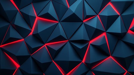 Poster - Abstract Dark Blue Triangle Pattern with Red Neon Lights