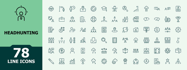 headhunting outline icons set. related to recruitment, employment, hiring, job and more. minimalist 