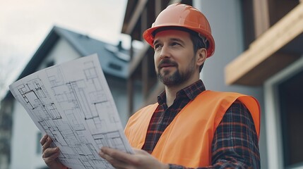 Poster - Architect engineer or interior designer showing worker new apartment plan realtor consulting builder in making real estate renovation repair investment and apartment construction weari : Generative AI