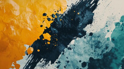 Poster - Vibrant abstract background with yellow, blue, and black paint blending in a dynamic swirl. Chaos and energy in a modern, artistic design with grunge splatter effect