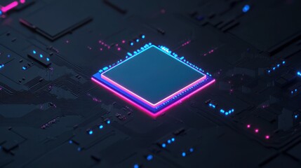 Poster - Neon Chip on Circuit Board