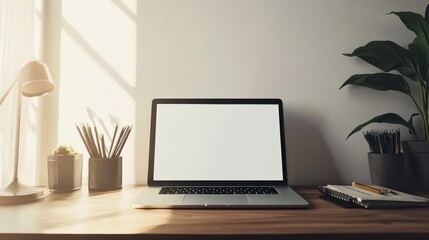 Poster - Laptop on a Desk with Workspace Essentials