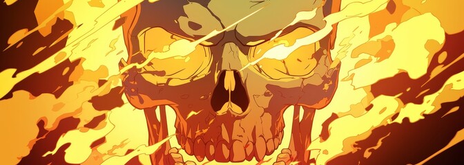 Wall Mural - Burning comics style skull background composition