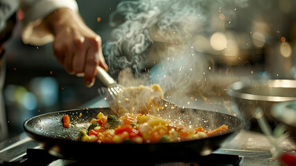 Wall Mural - cooking in the kitchen, close up of a making delicious foods in the kitchen, food on the table