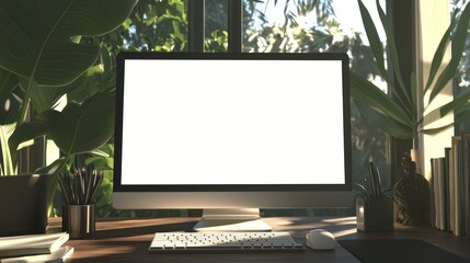 Poster - Modern Workspace with Blank Computer Screen