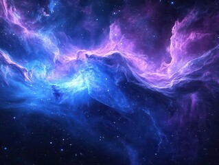 Wall Mural - cosmic nebula swirling with vibrant blues and purples distant stars twinkling ghostly tendrils of gas sense of vast celestial expanse hyperrealistic rendering
