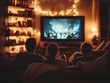 © Bijac - cozy family movie night scene from behind silhouettes bathed in the warm glow of a large tv screen intimate lighting and comfortable furnishings create a homey atmosphere