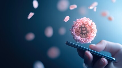 Poster - A person using a mobile phone to make a secure cryptocurrency transaction.