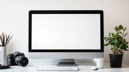 Poster - Modern White Desk with Blank Computer Screen