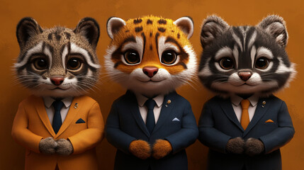 Sticker - Three cute cartoon cats wearing suits.