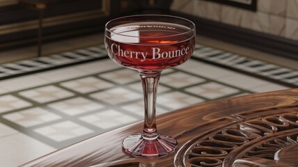 Wall Mural - Art Nouveau 3D Rendering of Cherry Bounce Cocktail Glass