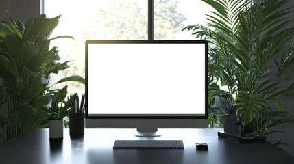 Poster - Blank Computer Screen with Plants