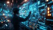 © I Am The Future - An engineer interacts with a holographic UI in a high-tech control room, managing global maintenance operations efficiently.