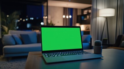 Poster - Laptop with Green Screen in Living Room