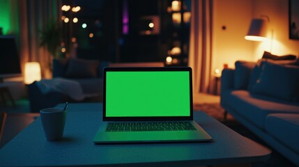 Poster - Laptop on a Table in a Cozy Living Room