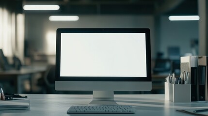 Poster - Computer monitor on a desk in an office