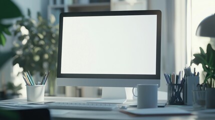 Poster - Modern Workspace with Blank Computer Screen