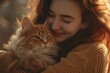 © Pixcellence - Woman Holding a Ginger Cat with Love and Affection