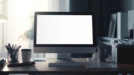Poster - Modern Workspace with Blank Computer Screen