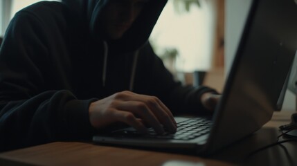 Poster - Mysterious Hacker Typing on a Laptop