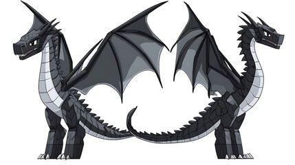 Sticker - Black Dragon Illustration, Mythical Creature, Fantasy Art