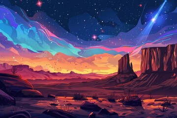 Wall Mural - a colorful sky with a purple and blue background and a few stars. generative ai image