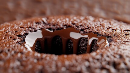 Sticker - Macro shot of an oozing chocolate lava cake with molten center and rich texture photorealistic, super macro shot 