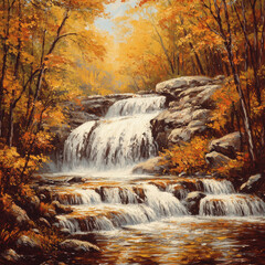 waterfall in autumn forest