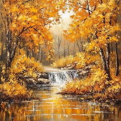 waterfall in autumn forest