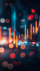 Fototapete - Abstract financial chart showing growing indicators and a defocused city lights background