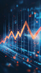 Aufkleber - Orange stock market chart trending upwards indicating growth on a blue digital screen