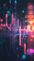 Poster - Abstract bar graphs and colorful blurry lights create a vibrant big data visualization