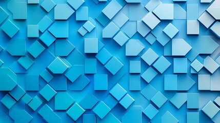 Poster - Abstract blue geometric pattern with 3d cubes and squares