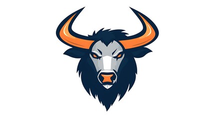 Wall Mural - Bull head logo design, with blue, grey, orange, and white