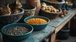 © Juan - Cats resting in large wooden bowls surrounded by grains