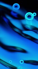 Aufkleber - Neon bubbles move on surface of liquid. Design. Bright neon bubbles move on ripples of liquid. Beautiful bubbles move on abstract blurred liquid