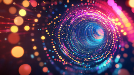 Poster - Captivating spiral of luminous particles in bold hues, evoking dynamic motion and futuristic energy. Ideal for contemporary art projects