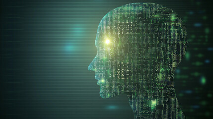 Fototapete - Glowing electronic circuitry creates a futuristic human head shape