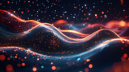 Leinwandbilder - Abstract red and blue particles wave flowing, big data visualization and digital technology background