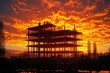 © mitarart - Construction Site At Sunset, With The Steel Framework Of A Building