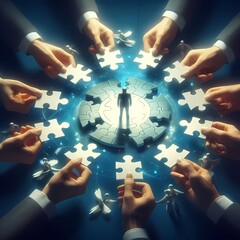 In harmonious synergy, the team pieces together their business vision—one puzzle fragment at a time