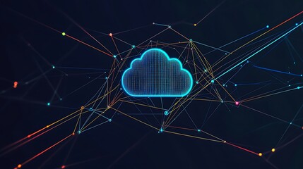 Poster - Abstract cloud computing concept with digital network connections.