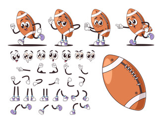 Wall Mural - collection of animated rugby or american football ball characters in fun retro style with various ex