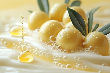 A close up of a yellow fruit with a leaf on top