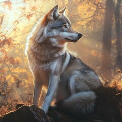 Wall Mural - wolf in the woods