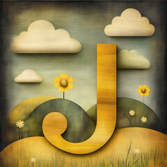 The letter J in a folk art style