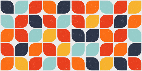 Poster - Bauhaus pattern of colored geometric tiles. Vector background from a mosaic of tiles with rounded edges.