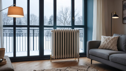  living room with heating radiator, design